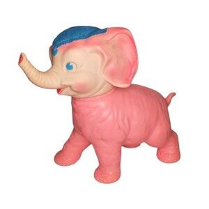 Vintage 1961 Large PINK CIRCUS ELEPHANT SUN RUBBER Squeak Toy Collectible GREAT!